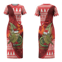 New Zealand Kakapo Christmas In July Couples Matching Short Sleeve Bodycon Dress and Hawaiian Shirt Silver Fern Santa Xmas Red Color LT22 - Polynesian Pride