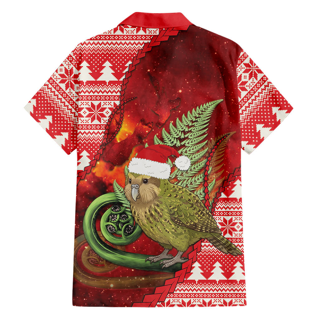 New Zealand Kakapo Christmas In July Family Matching Long Sleeve Bodycon Dress and Hawaiian Shirt Silver Fern Santa Xmas Red Color