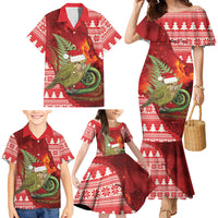 New Zealand Kakapo Christmas In July Family Matching Mermaid Dress and Hawaiian Shirt Silver Fern Santa Xmas Red Color
