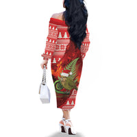 New Zealand Kakapo Christmas In July Family Matching Off The Shoulder Long Sleeve Dress and Hawaiian Shirt Silver Fern Santa Xmas Red Color