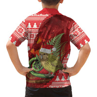 New Zealand Kakapo Christmas In July Family Matching Off Shoulder Short Dress and Hawaiian Shirt Silver Fern Santa Xmas Red Color
