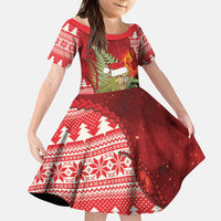 New Zealand Kakapo Christmas In July Family Matching Short Sleeve Bodycon Dress and Hawaiian Shirt Silver Fern Santa Xmas Red Color