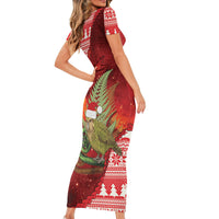 New Zealand Kakapo Christmas In July Family Matching Short Sleeve Bodycon Dress and Hawaiian Shirt Silver Fern Santa Xmas Red Color