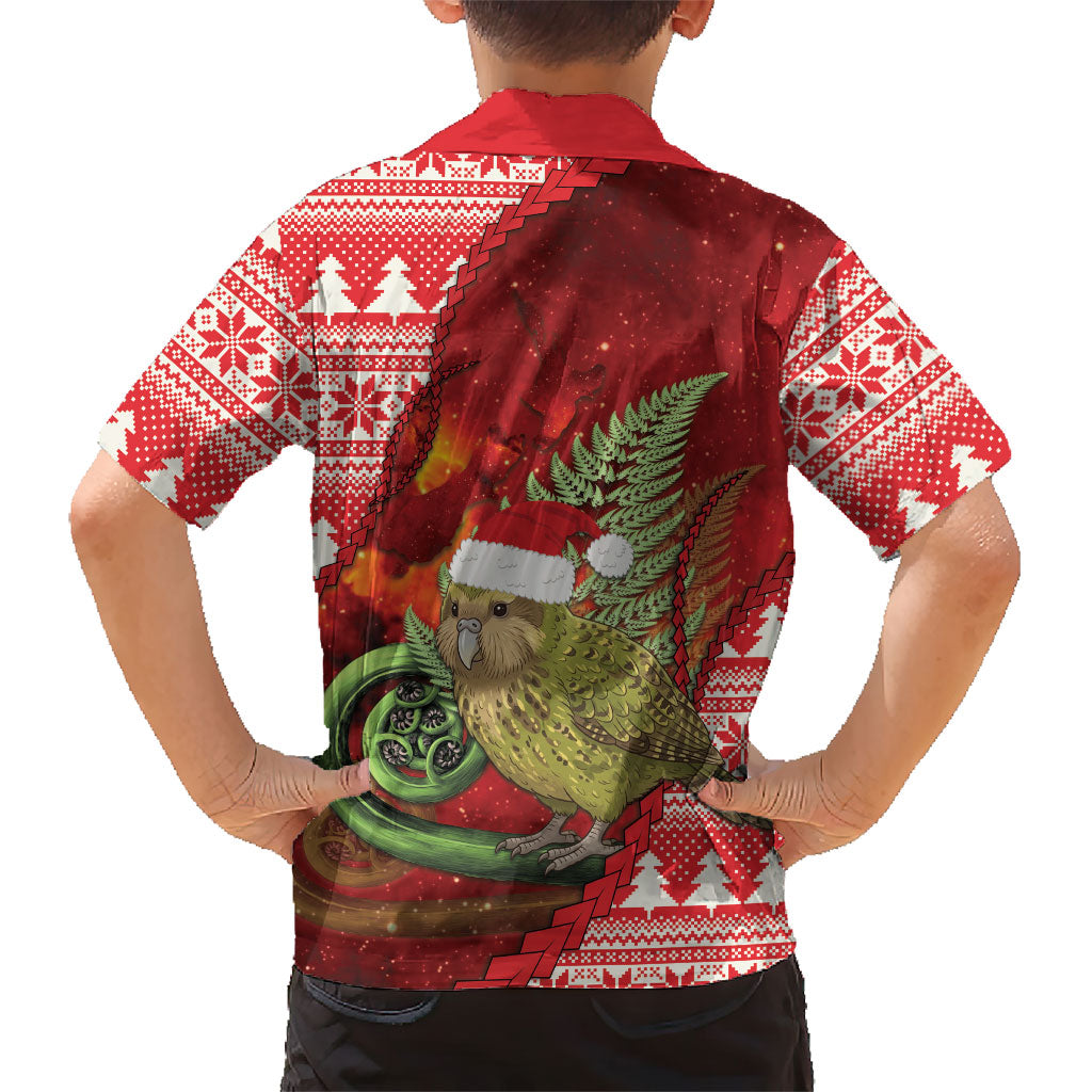 New Zealand Kakapo Christmas In July Family Matching Summer Maxi Dress and Hawaiian Shirt Silver Fern Santa Xmas Red Color