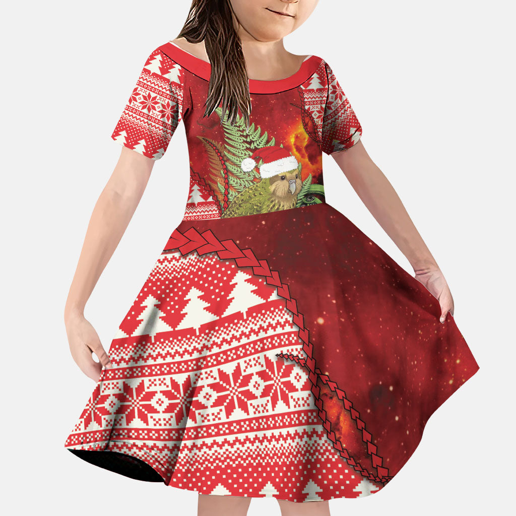 New Zealand Kakapo Christmas In July Family Matching Summer Maxi Dress and Hawaiian Shirt Silver Fern Santa Xmas Red Color