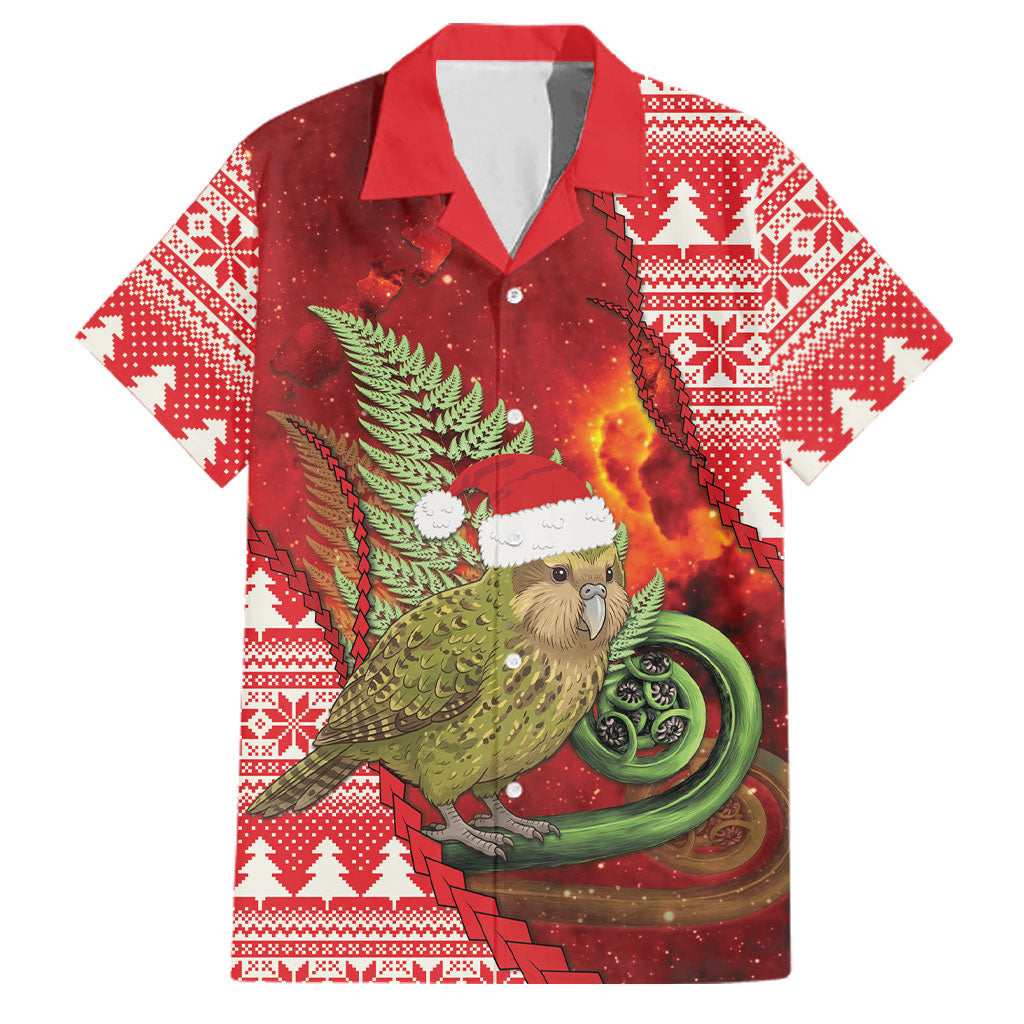 New Zealand Kakapo Christmas In July Family Matching Tank Maxi Dress and Hawaiian Shirt Silver Fern Santa Xmas Red Color