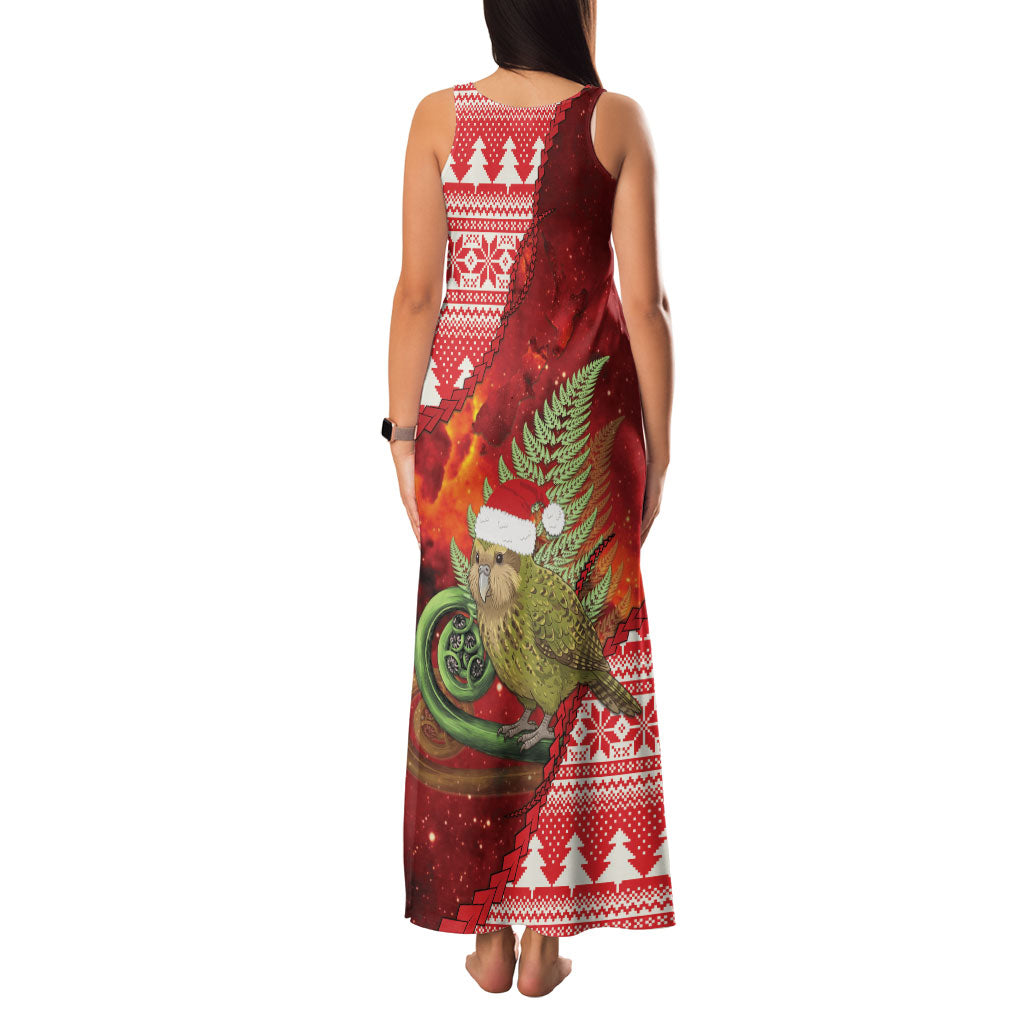 New Zealand Kakapo Christmas In July Family Matching Tank Maxi Dress and Hawaiian Shirt Silver Fern Santa Xmas Red Color