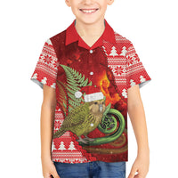 New Zealand Kakapo Christmas In July Family Matching Tank Maxi Dress and Hawaiian Shirt Silver Fern Santa Xmas Red Color