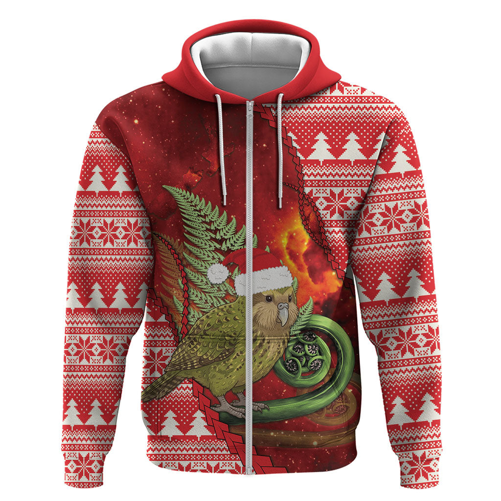 New Zealand Kakapo Christmas In July Hoodie Silver Fern Santa Xmas Red Color