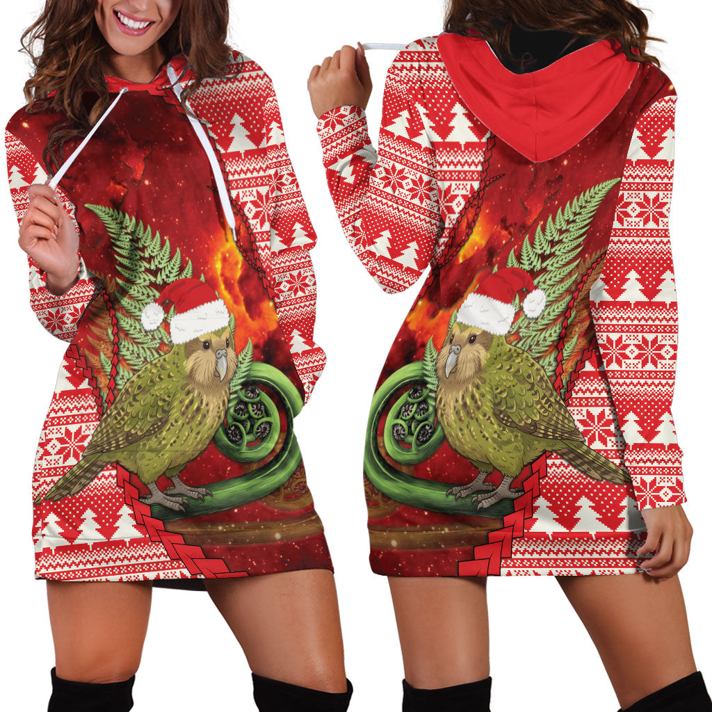 New Zealand Kakapo Christmas In July Hoodie Dress Silver Fern Santa Xmas Red Color