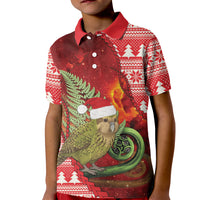 New Zealand Kakapo Christmas In July Kid Polo Shirt Silver Fern Santa Xmas Red Color