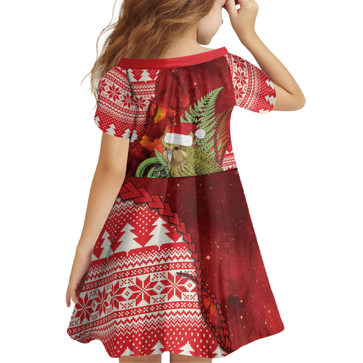 New Zealand Kakapo Christmas In July Kid Short Sleeve Dress Silver Fern Santa Xmas Red Color