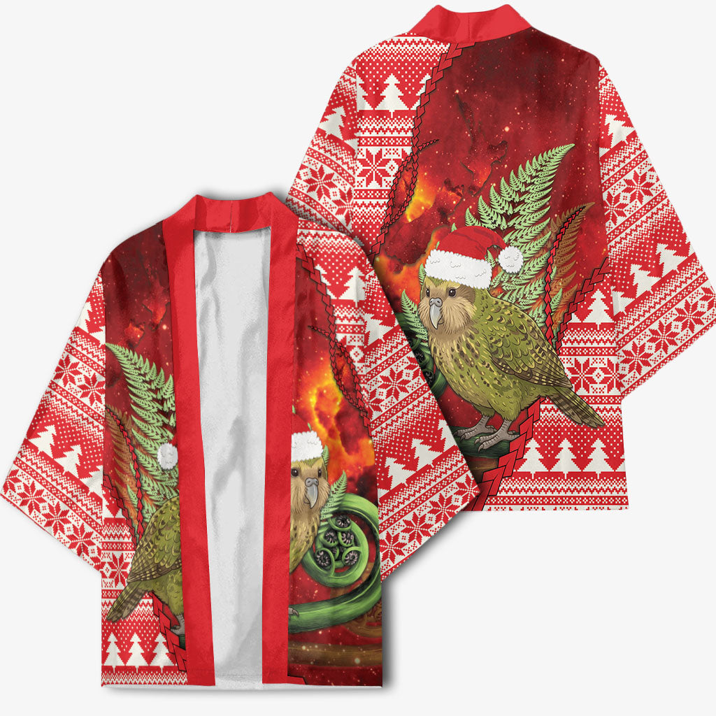 New Zealand Kakapo Christmas In July Kimono Silver Fern Santa Xmas Red Color