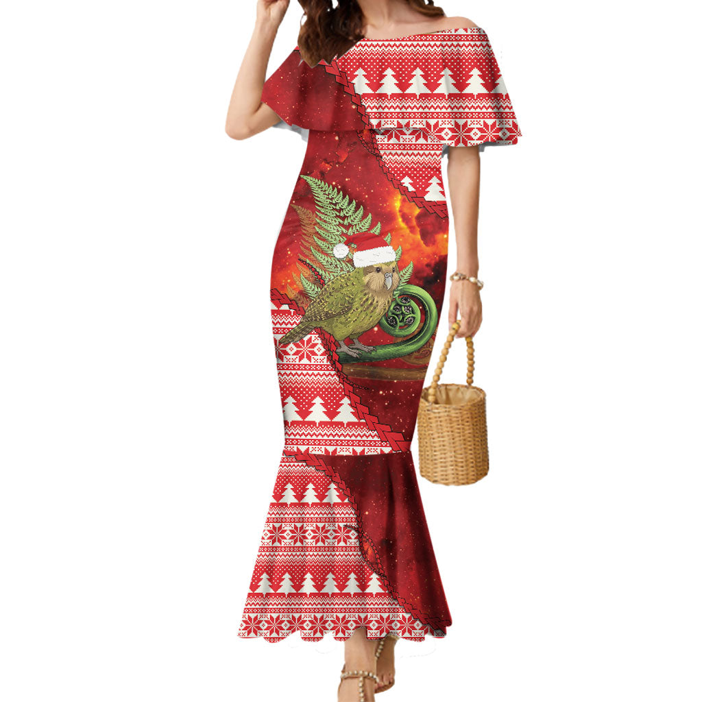 New Zealand Kakapo Christmas In July Mermaid Dress Silver Fern Santa Xmas Red Color