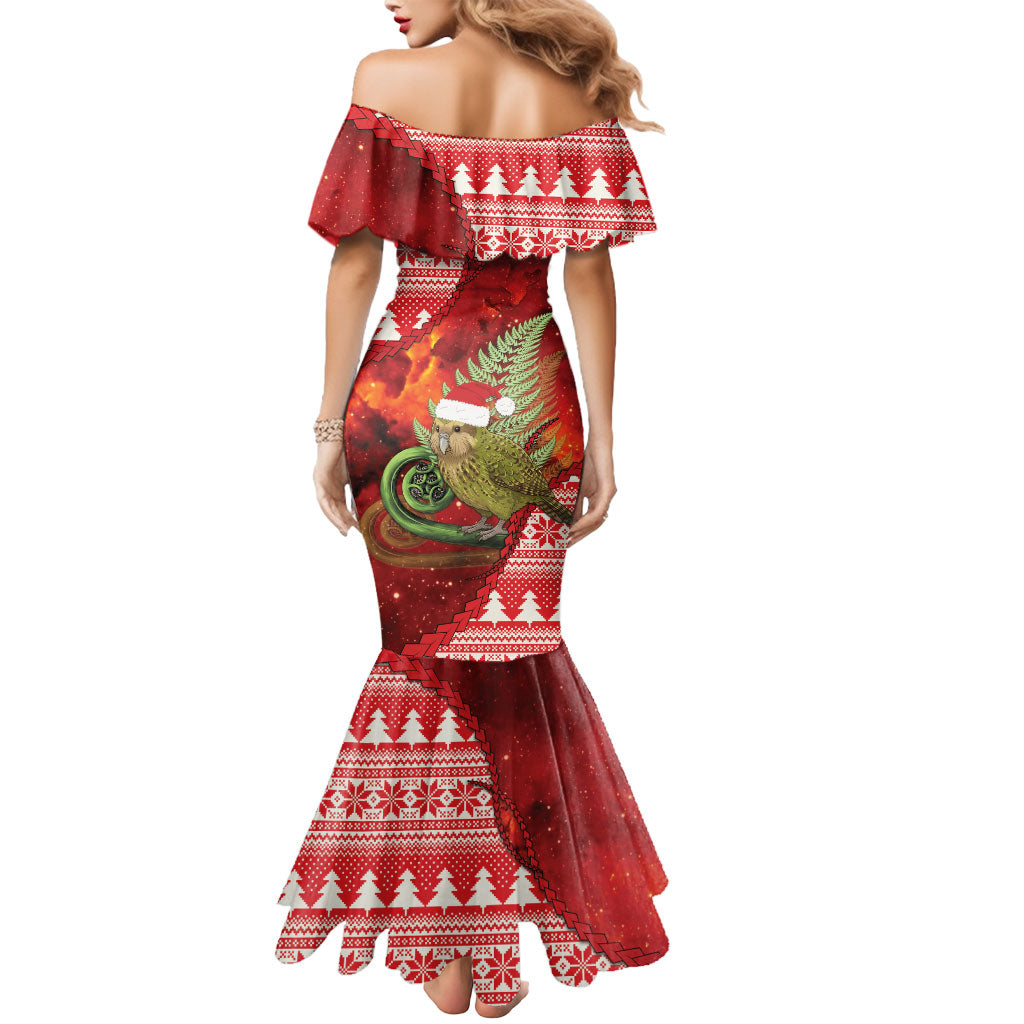 New Zealand Kakapo Christmas In July Mermaid Dress Silver Fern Santa Xmas Red Color