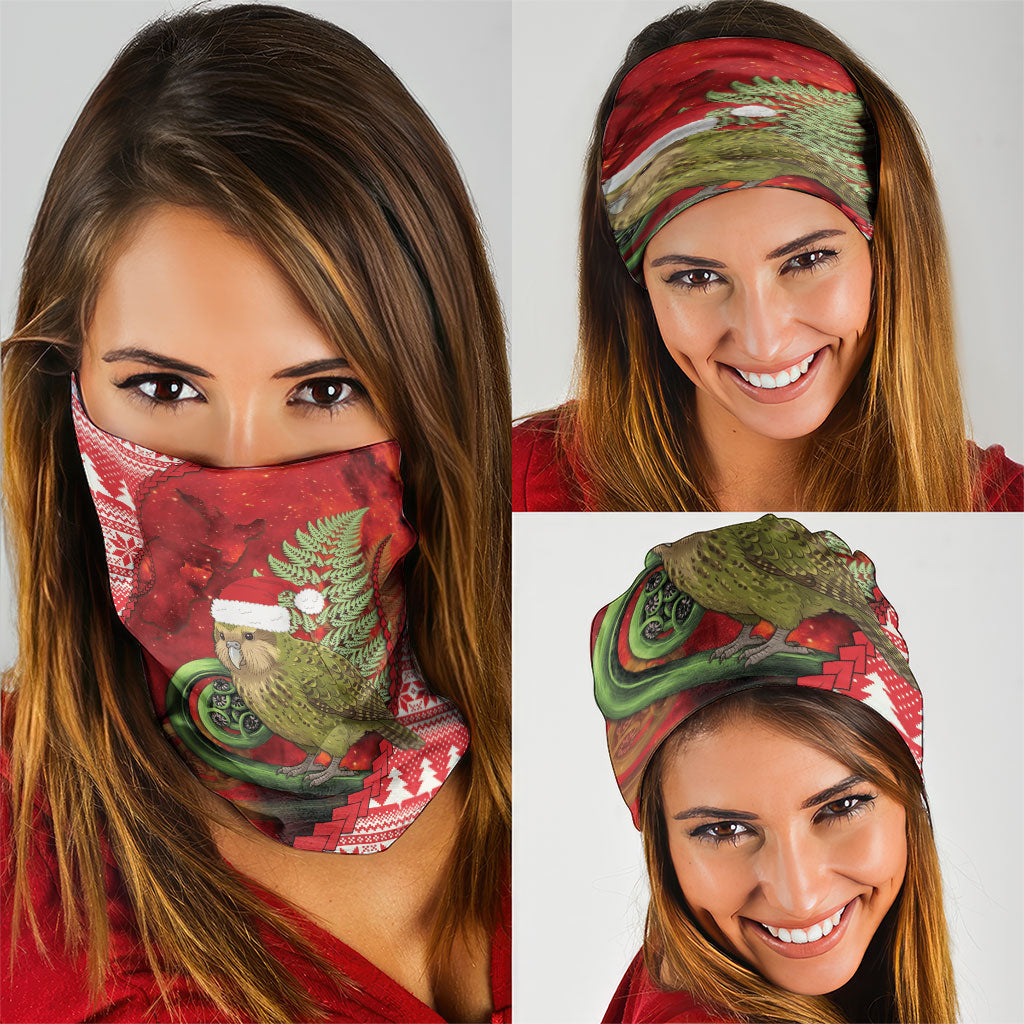 New Zealand Kakapo Christmas In July Neck Gaiter Silver Fern Santa Xmas Red Color