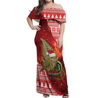 New Zealand Kakapo Christmas In July Off Shoulder Maxi Dress Silver Fern Santa Xmas Red Color