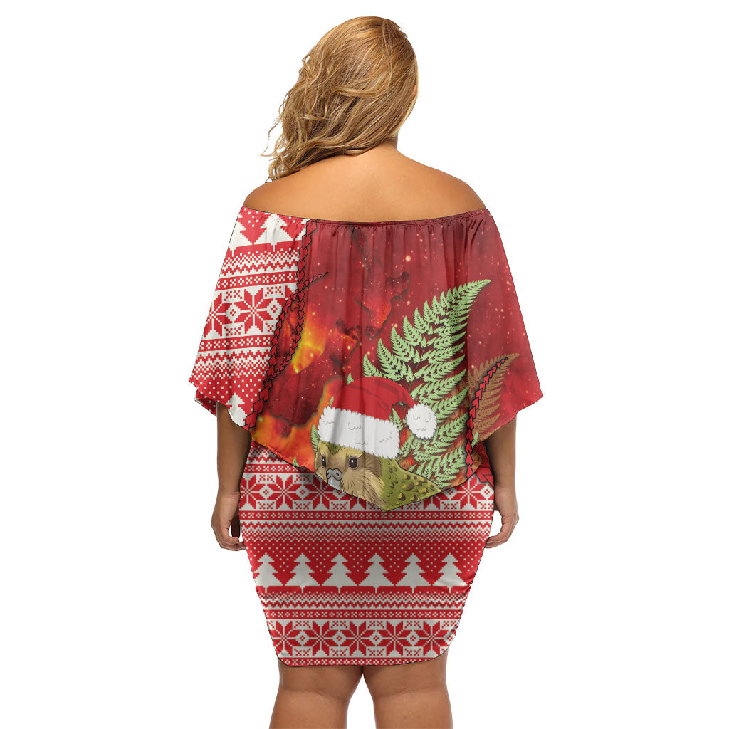 New Zealand Kakapo Christmas In July Off Shoulder Short Dress Silver Fern Santa Xmas Red Color
