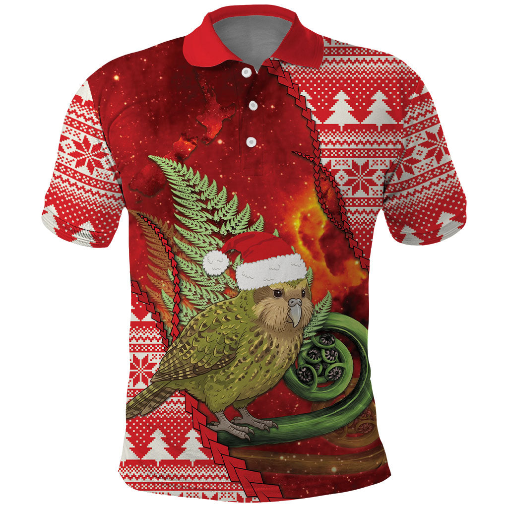 New Zealand Kakapo Christmas In July Polo Shirt Silver Fern Santa Xmas Red Color