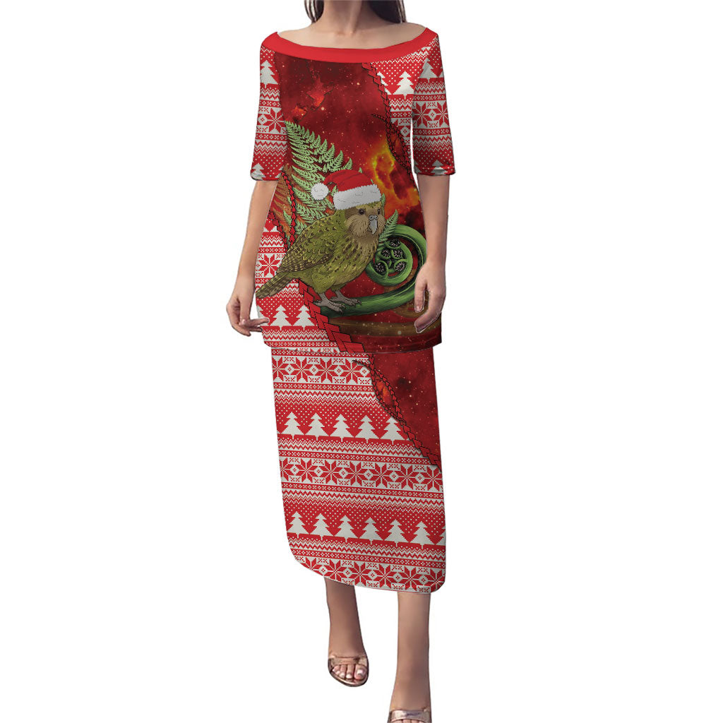 New Zealand Kakapo Christmas In July Puletasi Silver Fern Santa Xmas Red Color