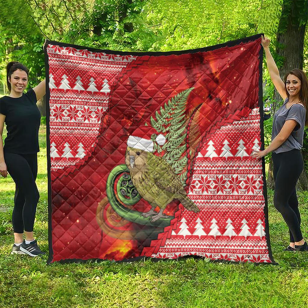 New Zealand Kakapo Christmas In July Quilt Silver Fern Santa Xmas Red Color