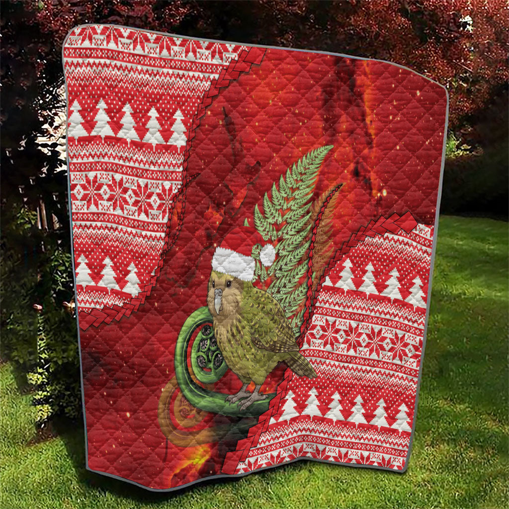 New Zealand Kakapo Christmas In July Quilt Silver Fern Santa Xmas Red Color