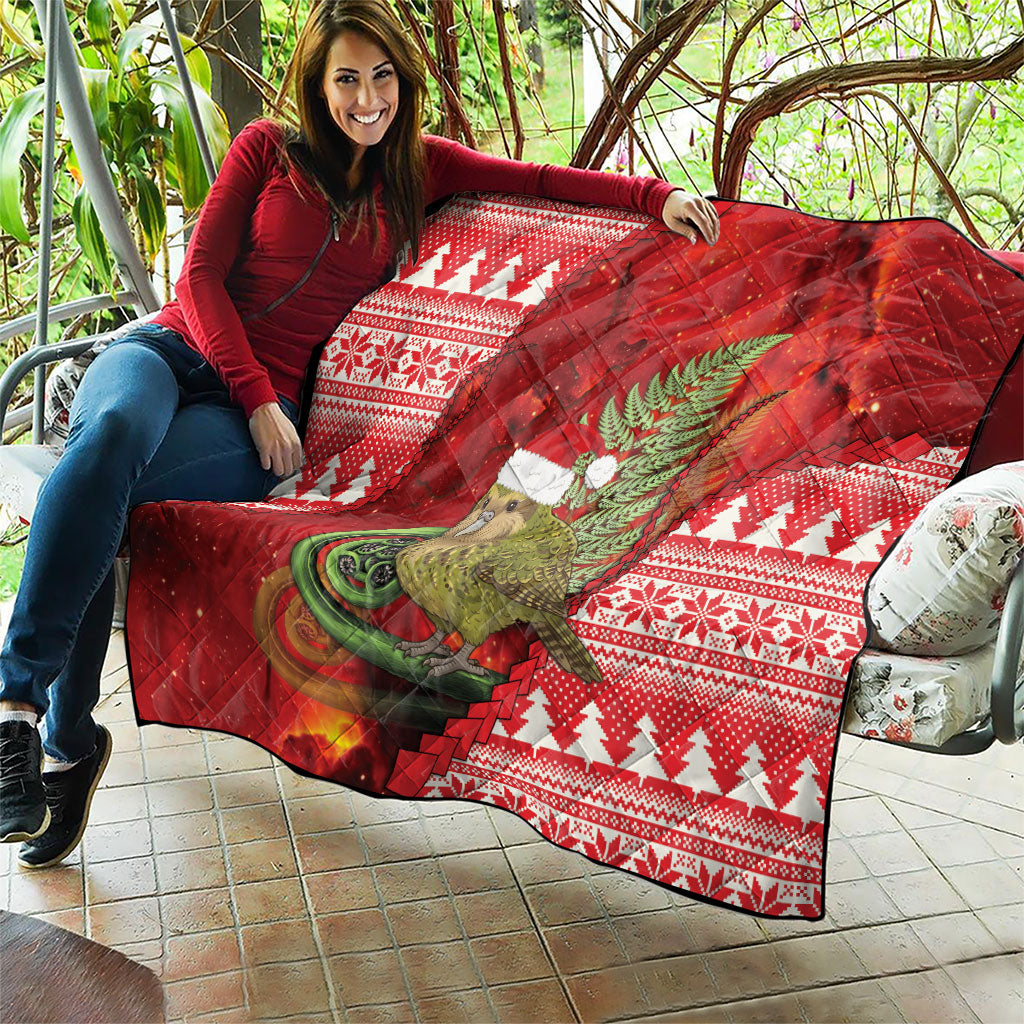 New Zealand Kakapo Christmas In July Quilt Silver Fern Santa Xmas Red Color