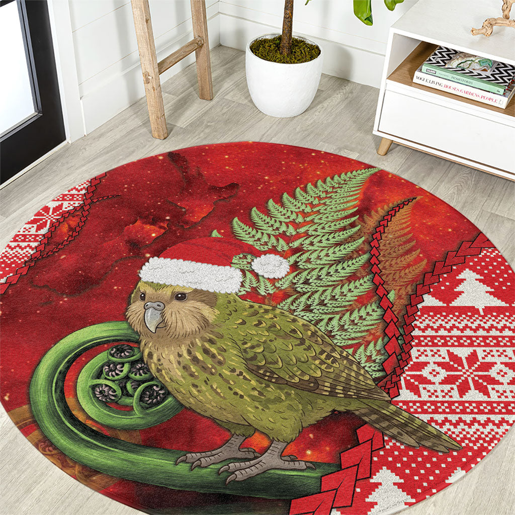 New Zealand Kakapo Christmas In July Round Carpet Silver Fern Santa Xmas Red Color LT22 Red - Polynesian Pride