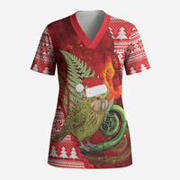 New Zealand Kakapo Christmas In July Scrub Top Silver Fern Santa Xmas Red Color