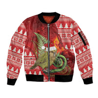 New Zealand Kakapo Christmas In July Sleeve Zip Bomber Jacket Silver Fern Santa Xmas Red Color