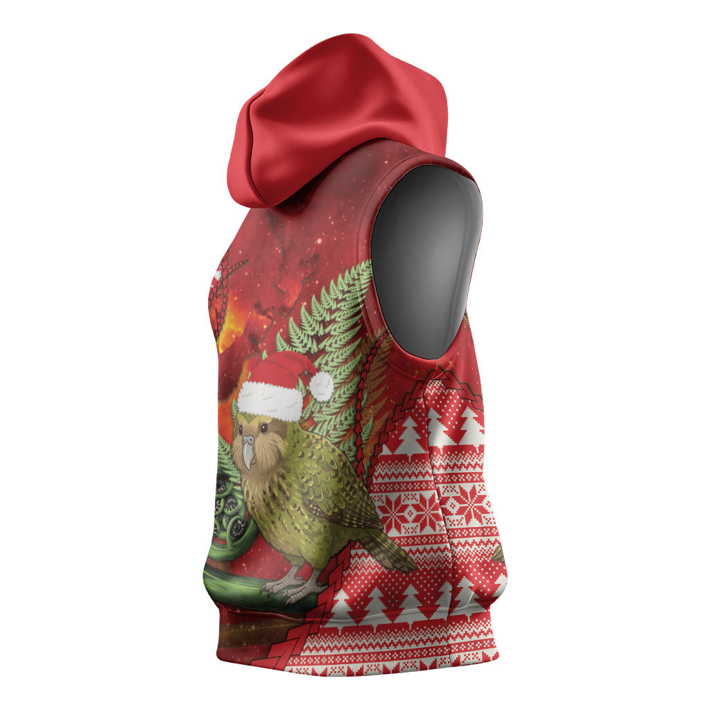 New Zealand Kakapo Christmas In July Sleeveless Hoodie Silver Fern Santa Xmas Red Color