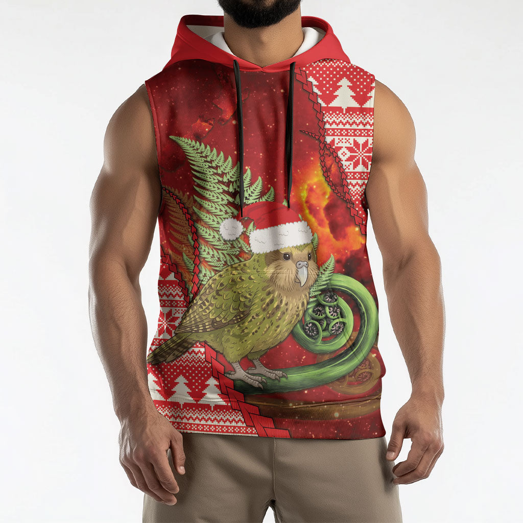 New Zealand Kakapo Christmas In July Sleeveless Hoodie Silver Fern Santa Xmas Red Color