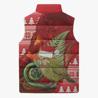 New Zealand Kakapo Christmas In July Sleeveless Puffer Jacket Silver Fern Santa Xmas Red Color
