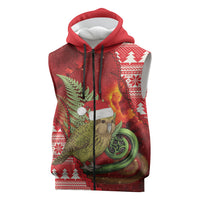 New Zealand Kakapo Christmas In July Sleeveless Zip Hoodie Silver Fern Santa Xmas Red Color
