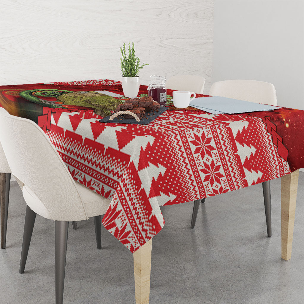 New Zealand Kakapo Christmas In July Tablecloth Silver Fern Santa Xmas Red Color