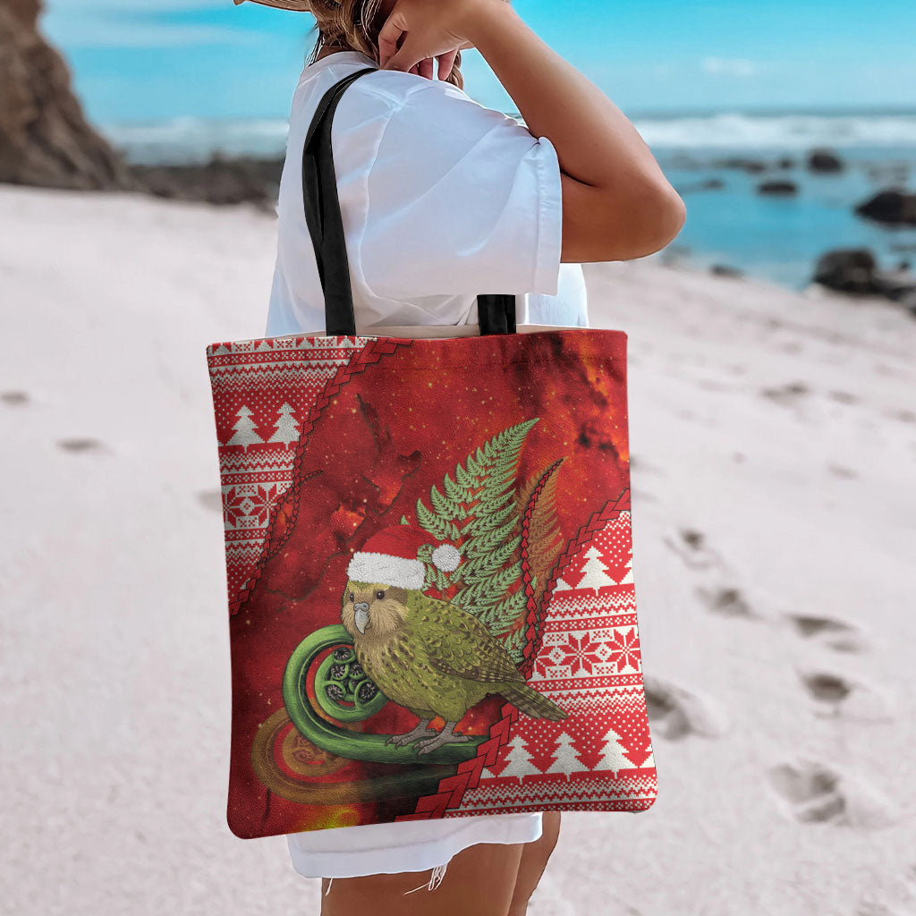 New Zealand Kakapo Christmas In July Tote Bag Silver Fern Santa Xmas Red Color