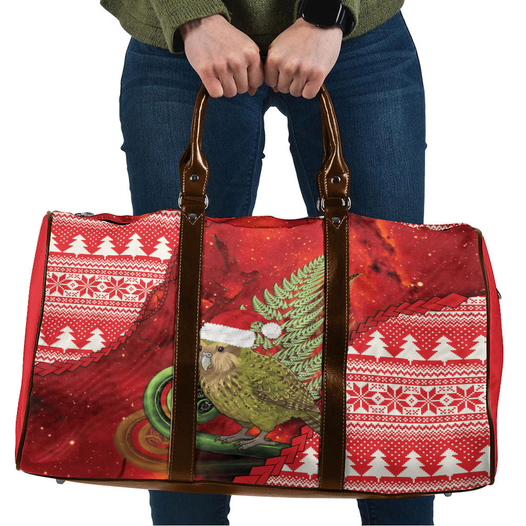 New Zealand Kakapo Christmas In July Travel Bag Silver Fern Santa Xmas Red Color