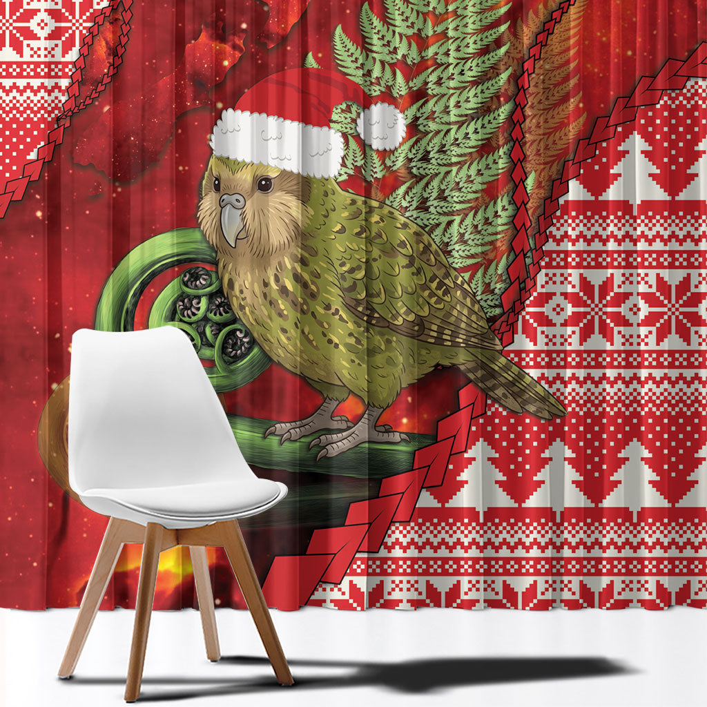 New Zealand Kakapo Christmas In July Window Curtain Silver Fern Santa Xmas Red Color