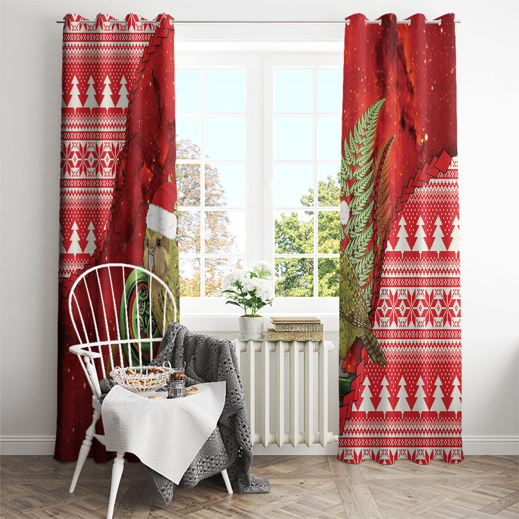 New Zealand Kakapo Christmas In July Window Curtain Silver Fern Santa Xmas Red Color
