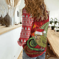 New Zealand Kakapo Christmas In July Women Casual Shirt Silver Fern Santa Xmas Red Color