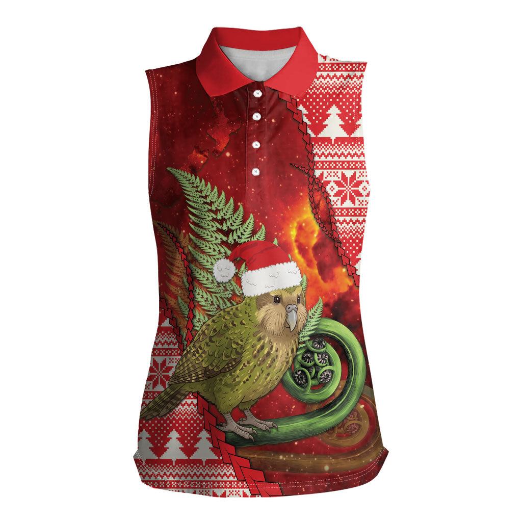 New Zealand Kakapo Christmas In July Women Sleeveless Polo Shirt Silver Fern Santa Xmas Red Color LT22 Female Red - Polynesian Pride