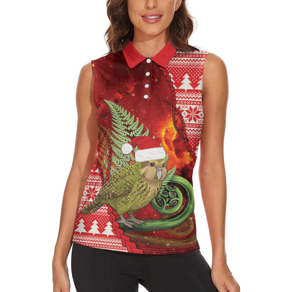 New Zealand Kakapo Christmas In July Women Sleeveless Polo Shirt Silver Fern Santa Xmas Red Color