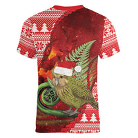 New Zealand Kakapo Christmas In July Women V-Neck T-Shirt Silver Fern Santa Xmas Red Color