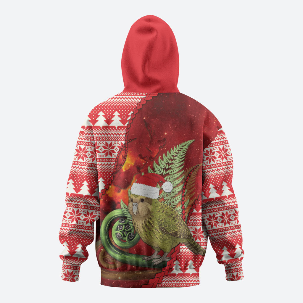 New Zealand Kakapo Christmas In July Zip Hoodie Silver Fern Santa Xmas Red Color