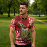 New Zealand Kakapo Christmas In July Zipper Polo Shirt Silver Fern Santa Xmas Red Color