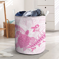 Breast Cancer Awareness Laundry Basket Pink Ribbon Turtle Polynesian Pattern White LT22 Pink - Polynesian Pride