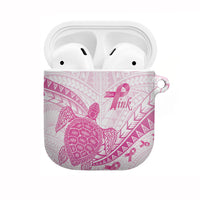 Breast Cancer Awareness AirPods Case Pink Ribbon Turtle Polynesian Pattern White