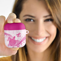 Breast Cancer Awareness AirPods Case Pink Ribbon Turtle Polynesian Pattern White