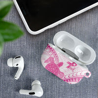 Breast Cancer Awareness AirPods Case Pink Ribbon Turtle Polynesian Pattern White