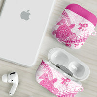 Breast Cancer Awareness AirPods Case Pink Ribbon Turtle Polynesian Pattern White